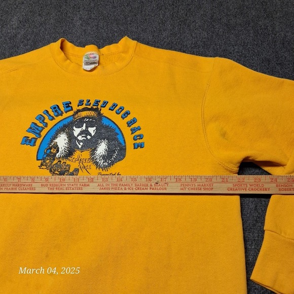 * VTG Empire Sled Dog Race Sweatshirt Adult Large Yellow Crew Neck USA Made - Picture 6 of 7